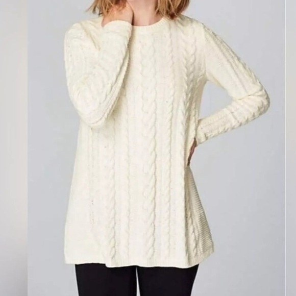 J. Jill Sweaters - J. Jill cable knit chenille tunic length crewneck Ivory Sz L sweater new
